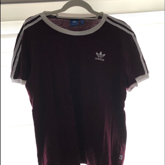 maroon three striped adidas t-shirt - Picture 2 of 2